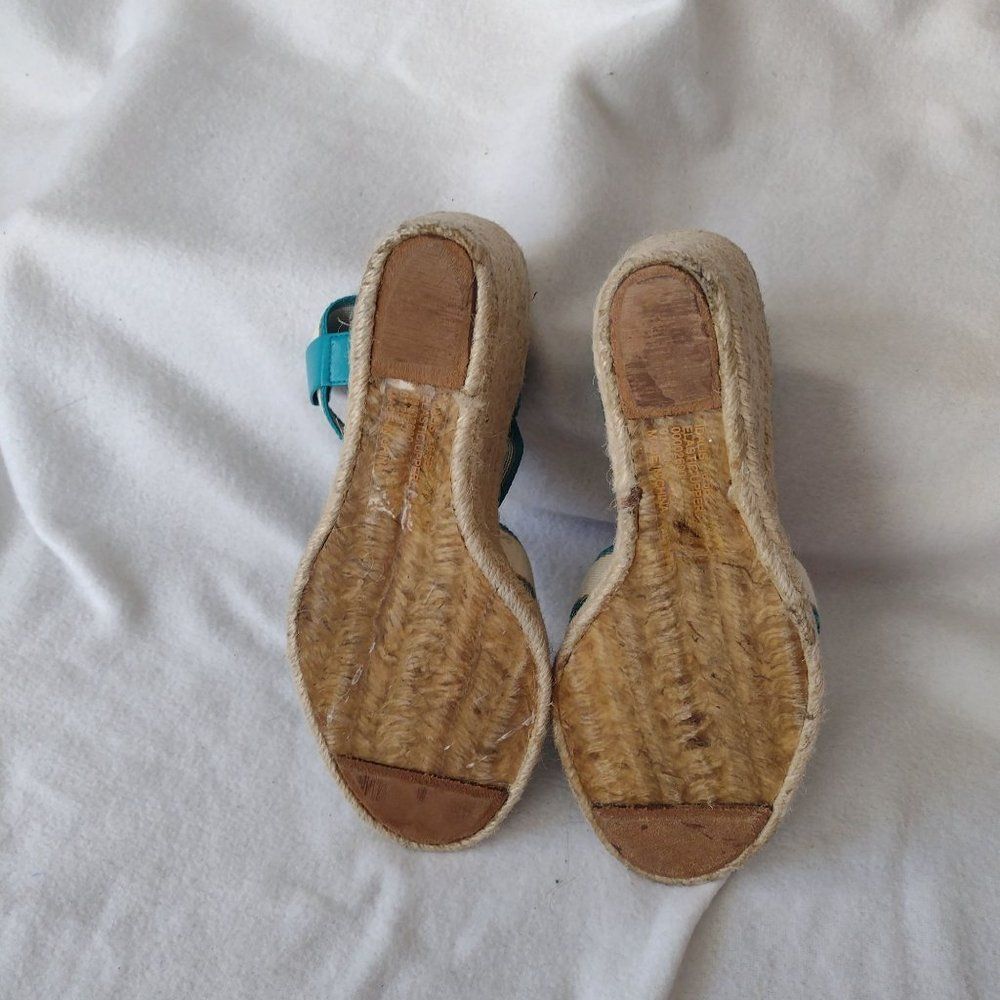 Lauren Ralph Lauren Womens Wedge Sandals 6.5 Ivory Teal Strappy Espadrilles - Picture 7 of 9